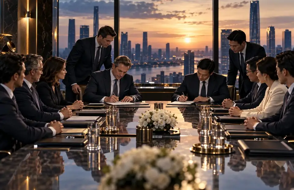 Executives signing a merger transaction