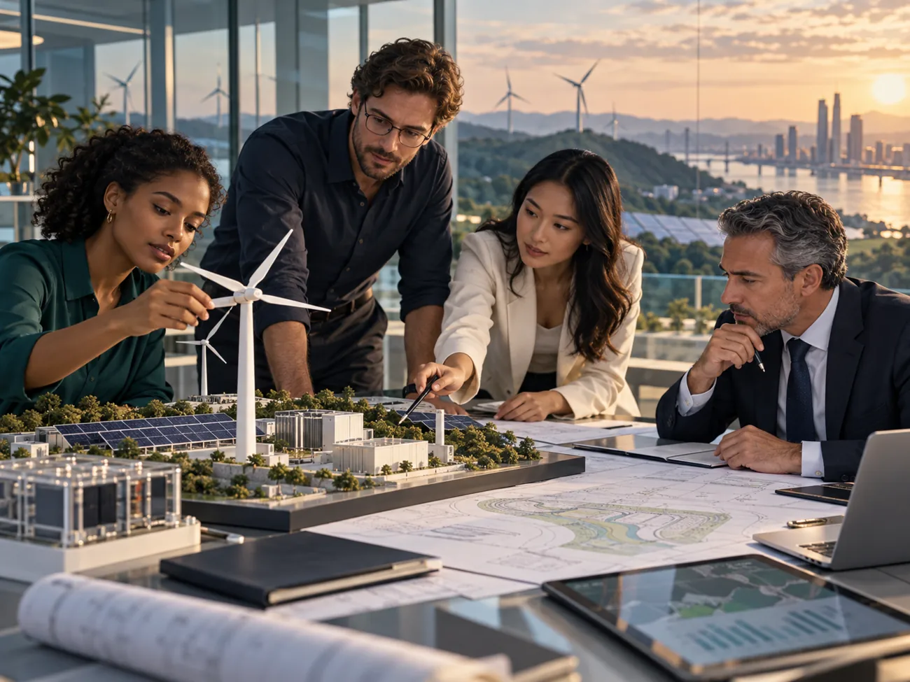 Advisers assessing a renewable energy project model