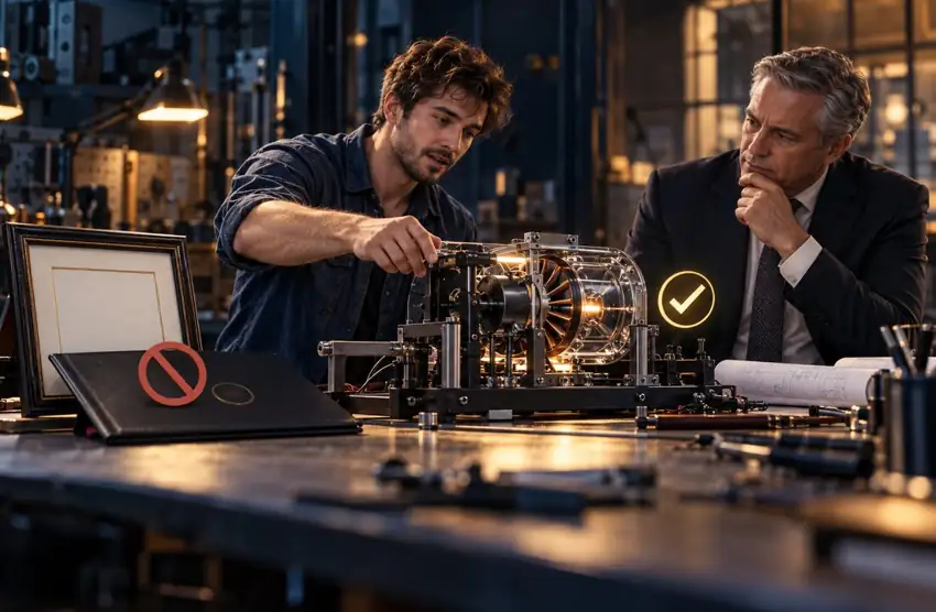 Entrepreneur presenting a prototype to a banker